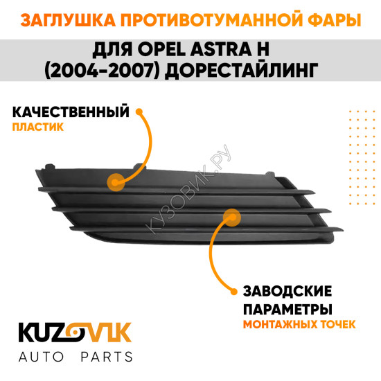 Заглушка противотуманной фары правая Opel Astra H (2004-2007) дорестайлинг UZOVIK
